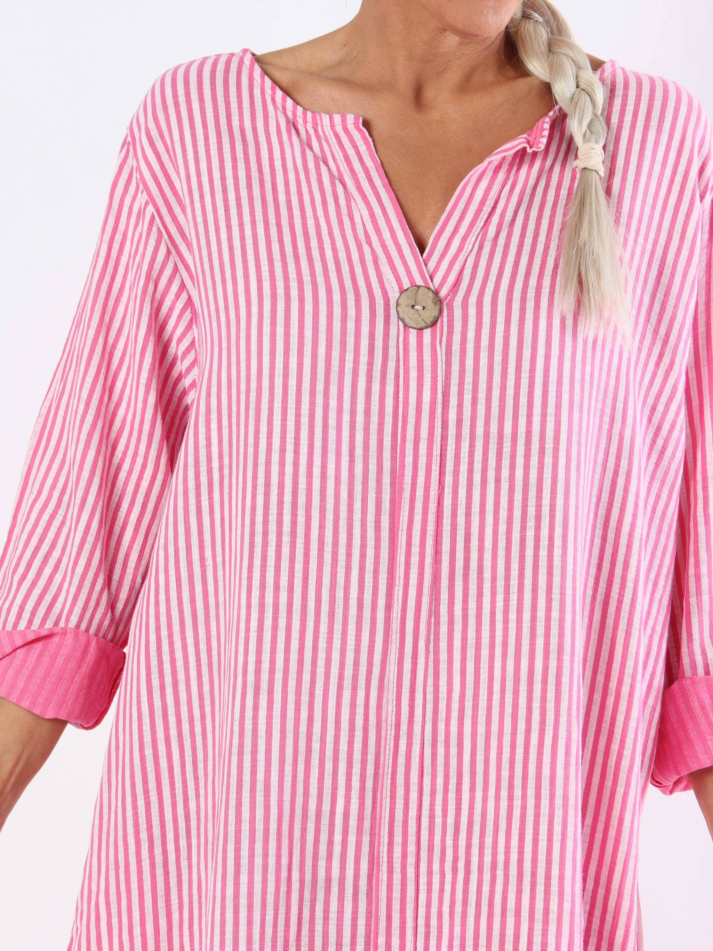 Arizona Stripe - Lang plus size bomuldskjole i hørlignende stof